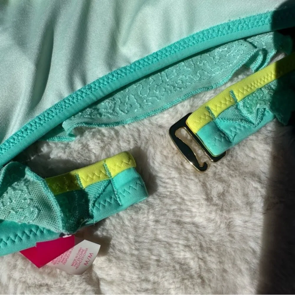Victoria's Secret | Aqua Sequin Flounce Bikini Top | Size Medium